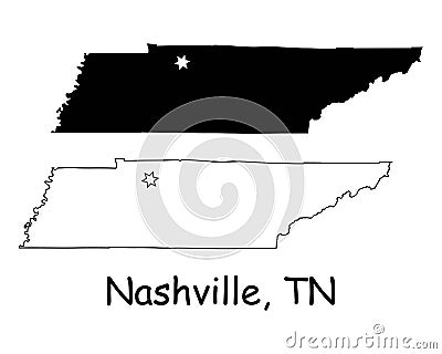 Nashville Tennessee TN State Border USA Map Vector Illustration