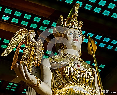 Nashville, TN USA - Centennial Park The Parthenon Replica Giant Statue of Athena with Nike Editorial Stock Photo