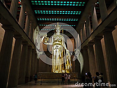 Nashville, TN USA - Centennial Park The Parthenon Replica Giant Statue of Athena with Nike Editorial Stock Photo