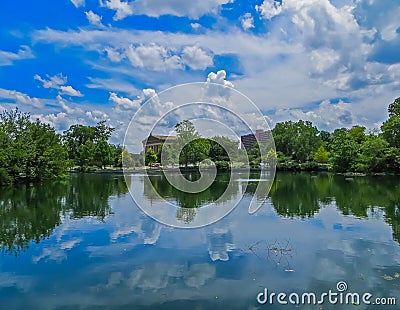 Nashville, TN USA - Centennial Park The Parthenon Replica Reflection in the Lake Editorial Stock Photo