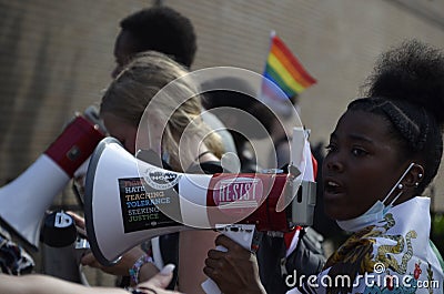 Girl Leads Chant At BLM Protest Editorial Stock Photo