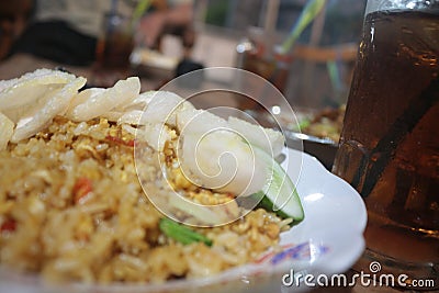 Nasi goreng dan es teh Stock Photo