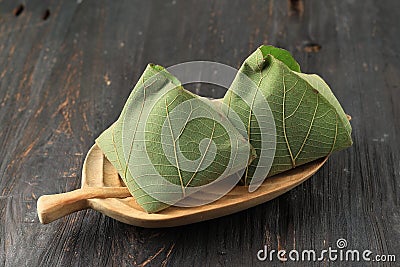 Nasi Jamblang, White Rice Wrapped with Dried Teak Leaf Stock Photo