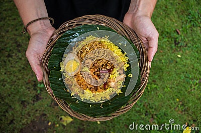 NASI KUNING - typical Indonesian dish view from top Stock Photo
