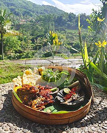 Nasi Timbel is a delicious Indonesian specialty Stock Photo