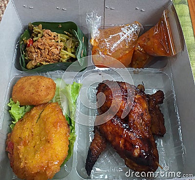 Nasi Timbel Ayam, Indonesian Warung Food Stock Photo