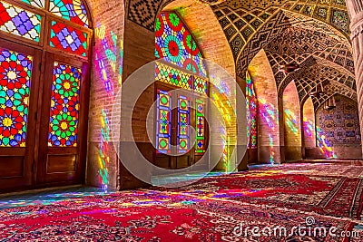 Nasir Al-Mulk Mosque praying room atmosphere Stock Photo