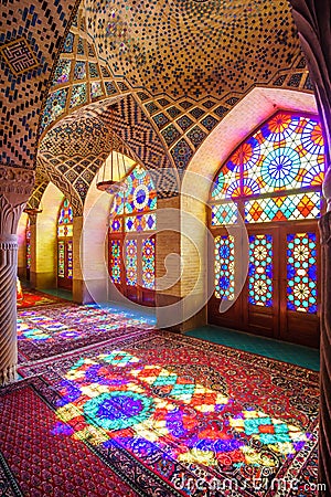 Nasir ol Molk Mosque - Pink Mosque in Shiraz Stock Photo