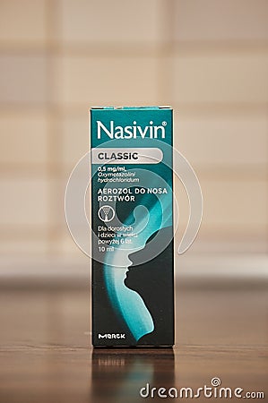 Nasivin Classic nose spray in a box Editorial Stock Photo