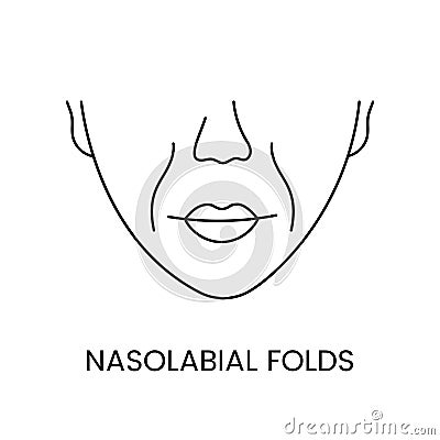 Nasolabial folds line icon in vector, illustration of a woman with age-related changes on her face Vector Illustration