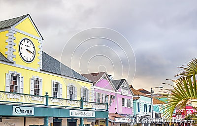 NASSAU, BAHAMAS - FEBRUARY 2012: City streets on a sunny day with tourists Editorial Stock Photo