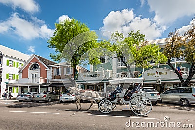 Nassau is the capital of the Bahamas and the center of tourism - Horse & Carriage Editorial Stock Photo