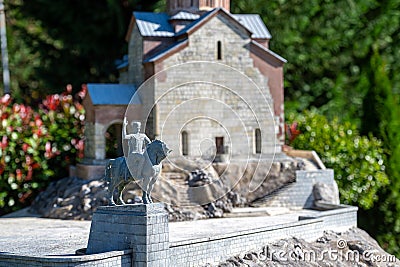 Park of miniature copies of georgian ancient historical buildings, temples, fortresses, churches Editorial Stock Photo