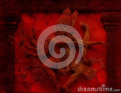 Nataraj Dancing Shiva Wall Relief Statue Red Grunge Stock Photo
