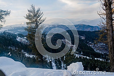 Nathatop and Patnitop cities of Jammu and its park covered with white snow, Winter landscape Stock Photo