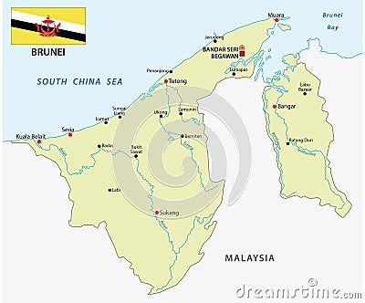 Nation of Brunei vector map with flag Vector Illustration