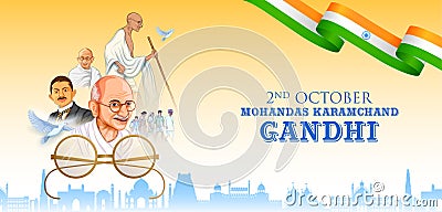 Nation Hero and Freedom Fighter Mahatma Gandhi popularly known as Bapu for 2nd October Gandhi Jayanti Vector Illustration