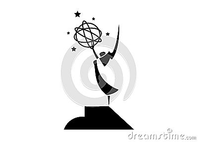 National academy of television, art and sciences. Stars prize concept, black angel with stars. Silhouette statue icon. isolated Vector Illustration