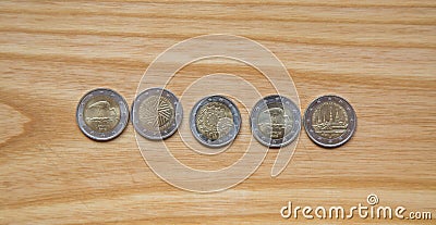 National anniversary Euro coins. Latvian currency. Stock Photo