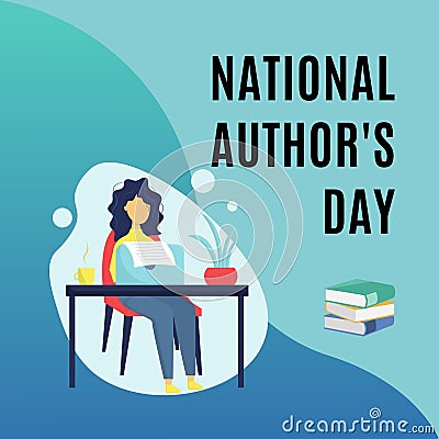 National Authors Day on November 1st Cartoon Illustration