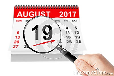 National Aviation Day Concept. 19 August 2017 calendar with magnifier Stock Photo