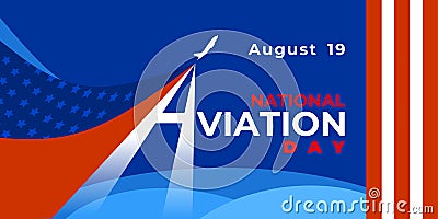 NATIONAL AVIATION DAY. Vector web banner, poster, card for social networks and media. Logo with airplane, contrail and letters A. Vector Illustration