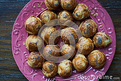 National Azerbaijanian cuisine Gogal on plate on wooden table Stock Photo