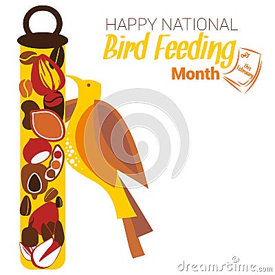 National Bird Feeding Month Cartoon Illustration
