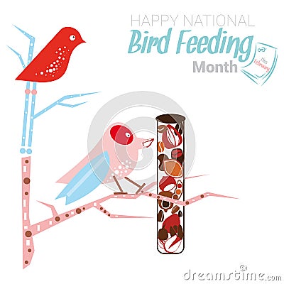 National Bird Feeding Month Cartoon Illustration