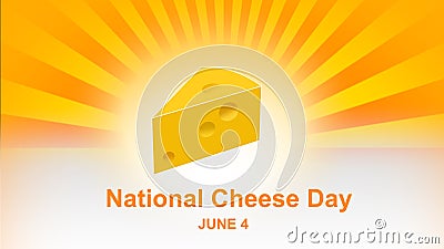 National Cheese Day lettering on colourful sunbeam background. National Cheese Day Poster and banner, June 4. Cartoon Illustration