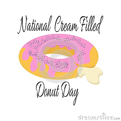 National Cream Filled Donut Day, sweet pastries for postcards or menu decoration Vector Illustration