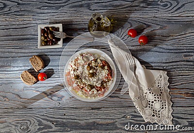 National Cretan, Greek snack dakos. Stock Photo