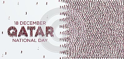 National Day of Qatar. A national holiday celebrating the union and gaining independence Qatar December 18 1878. Large group of pe Vector Illustration