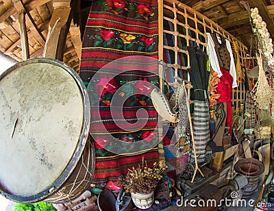 National decorations rural tavern in Bulgaria Stock Photo