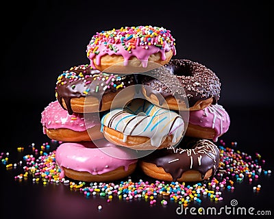 National donut day has many different delicious donuts. Stock Photo