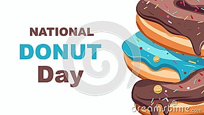 National donut day social media post and advertisement card with assorted delicious donuts on light background. Vector Vector Illustration