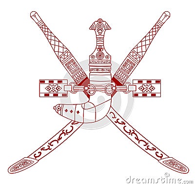 National emblem of Oman Coat of Arms Khanjar dagger and two c Vector Illustration