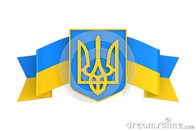 National emblem ukraine and ribbon on white background. Isolated 3D illustration Cartoon Illustration