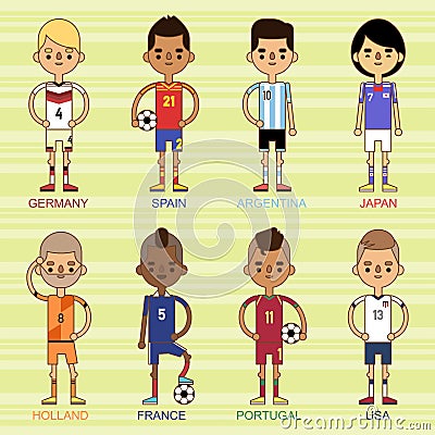 National Euro Cup soccer football teams vector illustration and world game player captain leader in uniform sport men Vector Illustration