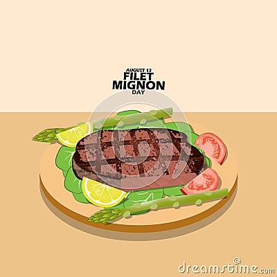 National Filet Mignon Day on August 13 Vector Illustration