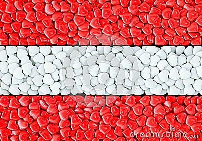 National flag of Austria is made of hearts. 3D rendering and 3D illustration Cartoon Illustration