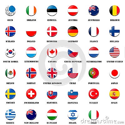 National flag ball of OECD members Stock Photo