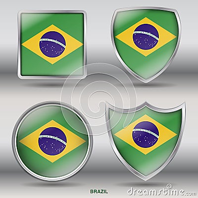 National Flag of Brazil in 4 Shape Collection Vector Illustration