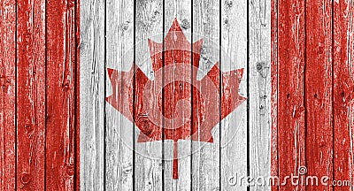 National flag of Canada on old white wood background Stock Photo