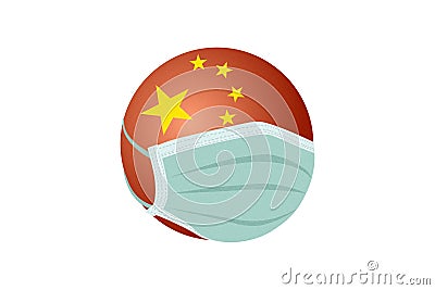 National Flag of China and Medical Facial Mask. Corona Virus COVID-19. Stock Photo