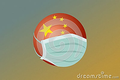 National Flag of China and Medical Facial Mask. Corona Virus COVID-19. Stock Photo