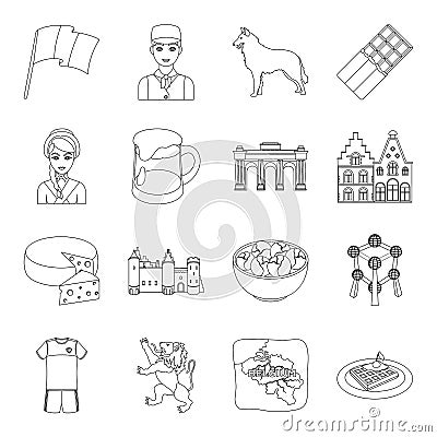 National, flag, clothing and other Belgium attributes .Belgium set collection icons in line style vector symbol stock Vector Illustration