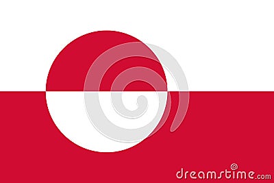 National Flag Greenland, Constituent country in the Kingdom of Denmark, horizontal bicolour of white and red, with a Vector Illustration