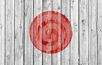 National flag of Japan on old wood background Stock Photo