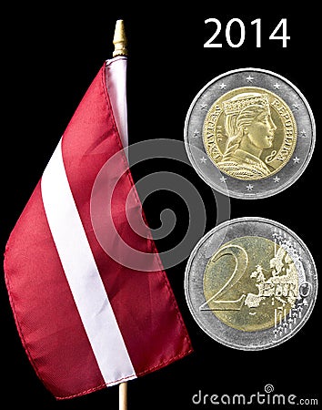 National flag of Latvia and euro coin Stock Photo